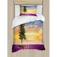 thumbnail image 3 of Lavender Queen Size Duvet Cover Set, Purple Fields with Sunset Sky and Large Green Tree French Village Country Design, Decorative 3 Piece Bedding Set with 2 Pillow Shams, Multicolor, by Ambesonne, 3 of 3