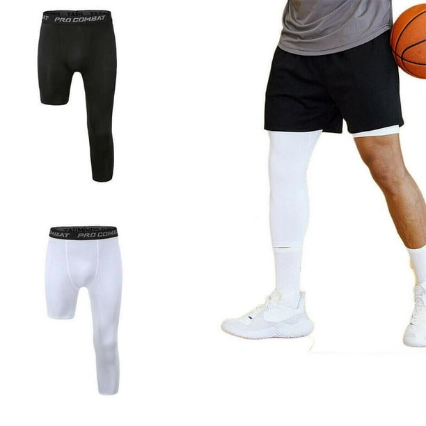 Men's 3/4 Compression Pants One-Leg Tights Athletic Basketball Base Layer  J7N3