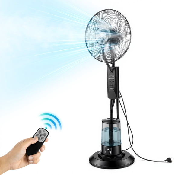 Ventilador nebulizador VEVOR, 3 velocidades, ventilador de pie nebulizador, ventiladores de enfriamiento nebulizador con tanque de agua de 0.79 gal, control remoto y panel, 3 modos