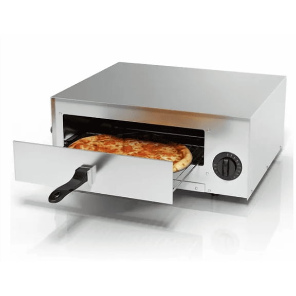 Stainless Steel Commercial Kitchen Pizza Oven Fits 12 Inch Pizza with Auto Shut Off Timer Removable Crumb Tray and Heat Proof Handle