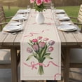 thumbnail image 4 of Pink Tulip Table Runner - 70 Inch Long Spring Floral Romantic Flowers Rustic Cotton and Linen Blended Dress Scarves Farmhouse Table Runner for Kitchen Dining, Coffee Table, 13" x 70", 4 of 8