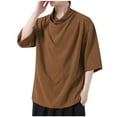 thumbnail image 3 of Lovskoo Shirts for Men Cowl Neck Half Sleeve Casual Solid Color Ice Silk Blouses Vacation Beach Summer Tops Coffee, 3 of 4