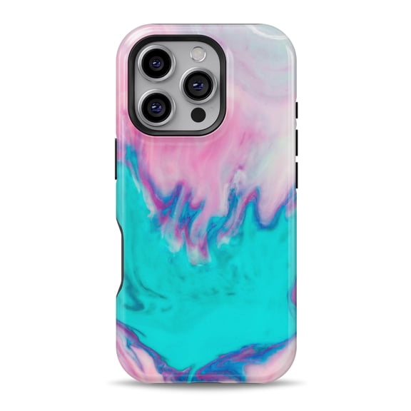 DesignSkinz Scratch-Resistant Hard Slim Case Compatible with iPhone 16 (Compatible with MagSafe) - Marbleized Pink and Blue Paradise V432