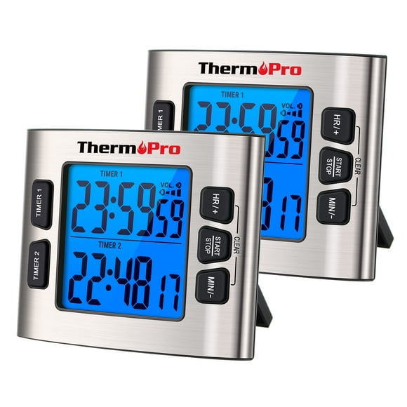 Temporizador de cocina digital ThermoPro TM02 con doble cuenta regresiva, paquete de 2