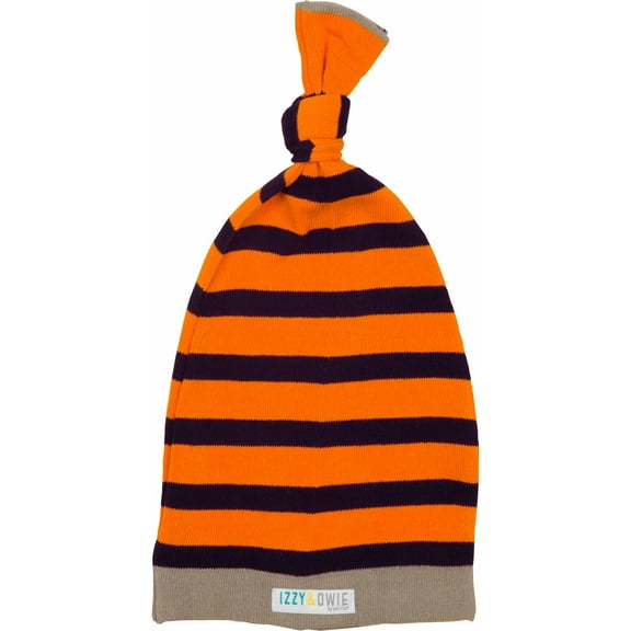 izzy & owie - 0-12 month orange, navy and brown loose striped baby hat