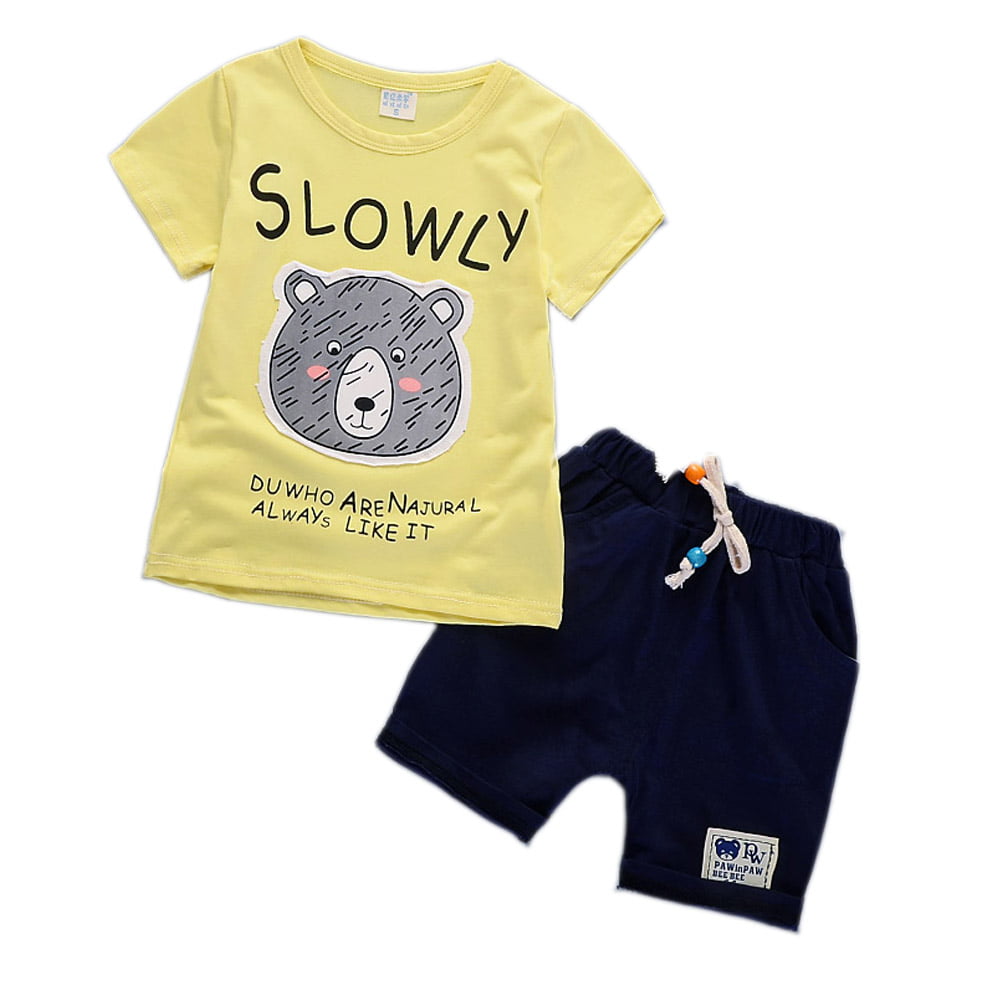 2PCS Toddler Unisex Baby Long Sleeves Cartoon Bear Top Clothes+Pants Set Outfit