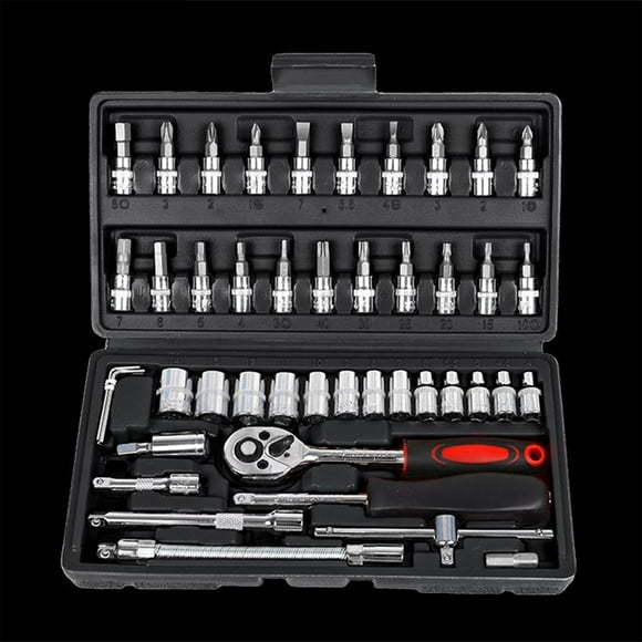 46pcs Ratchet Wrench & Socket Tools Set 1/4-inch Drive Screwdriver Repairing Kit Combination Socket Wrench