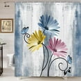 thumbnail image 3 of Rustic Farmhouse Shower Curtain, Farm Blue Daisy Floral Flowers and Butterfly on Country Wooden Shower Curtain for Bathroom, Turquoise Pink Yellow Bathroom Shower Curtains with 12PCS Hooks, 70X70IN, 3 of 6