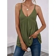 thumbnail image 4 of Women Bulid in Bra Casual Flowy Adjustable Spaghetti Strap Tank Top Army Green XS, 4 of 9