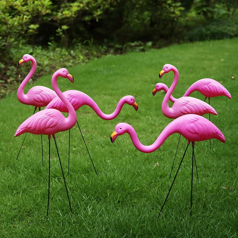 Small Pink Flamingo Yard Ornament Set of 6 - Stakes Mini Lawn Plastic  Flamingo Statue with Metal Legs for Sidewalks, Outdoor Garden Decoration,  Luau