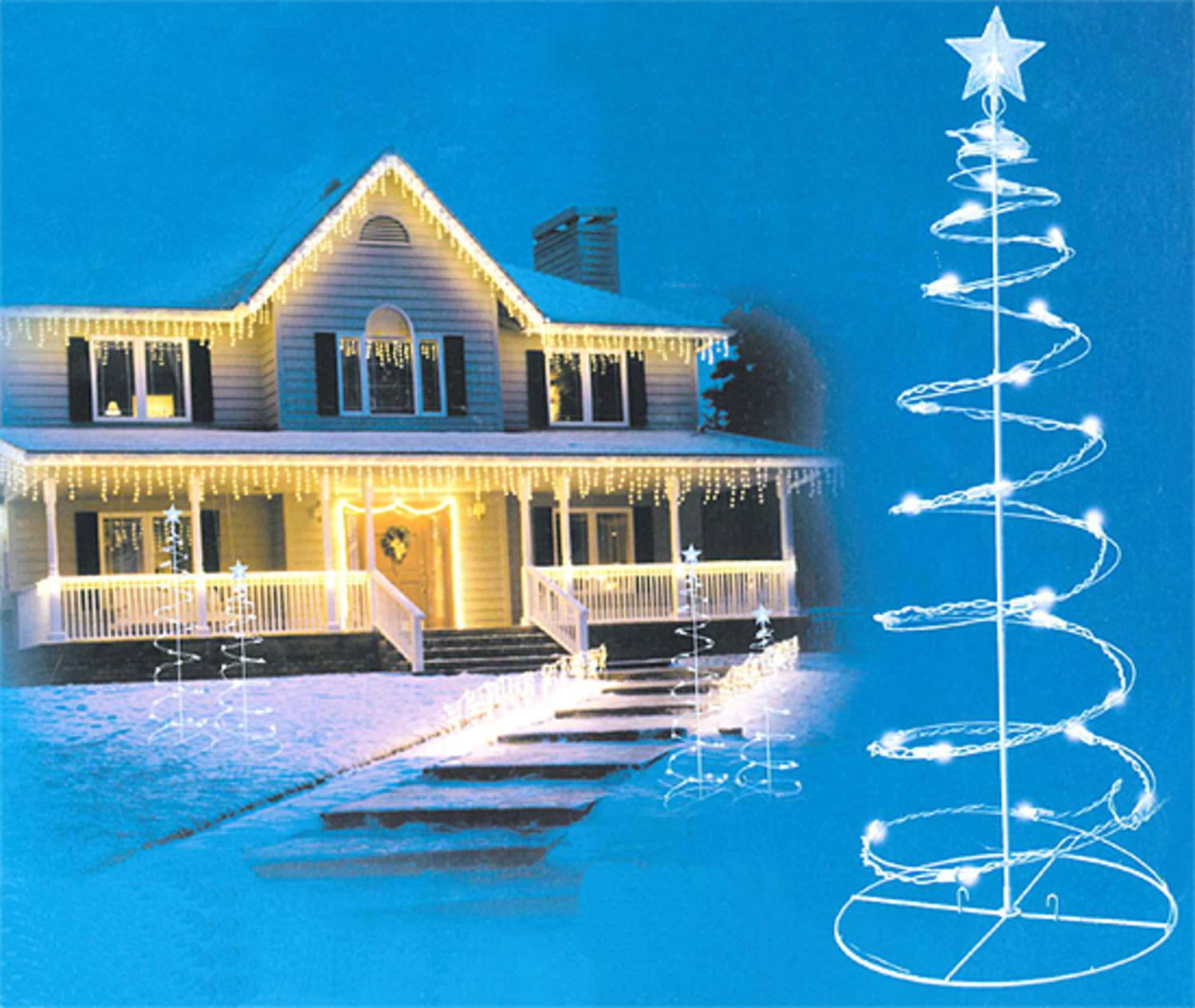 Set Of 2 Cool White Led Lighted Outdoor Spiral Christmas Trees Yard Set Of 2 Cool White Led Lighted Outdoor Spiral Christmas Trees Yard Art 3 4