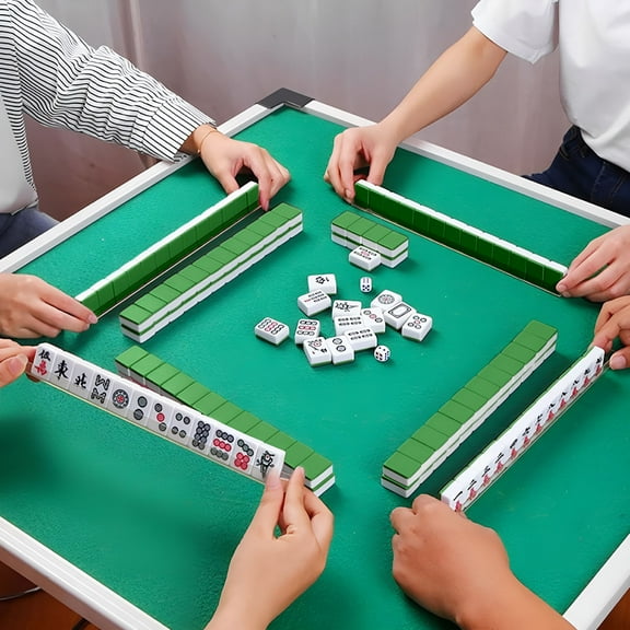 BESTSKY Mahjong Set with 144 Premium 24mm White Tiles with Portable Case