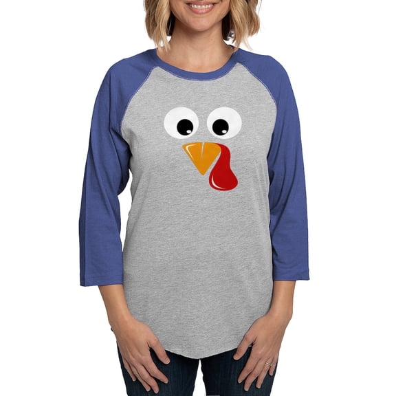 CafePress - Family Thanksgiving Day Turkey Face Womens Baseba - Womens Baseball Tee