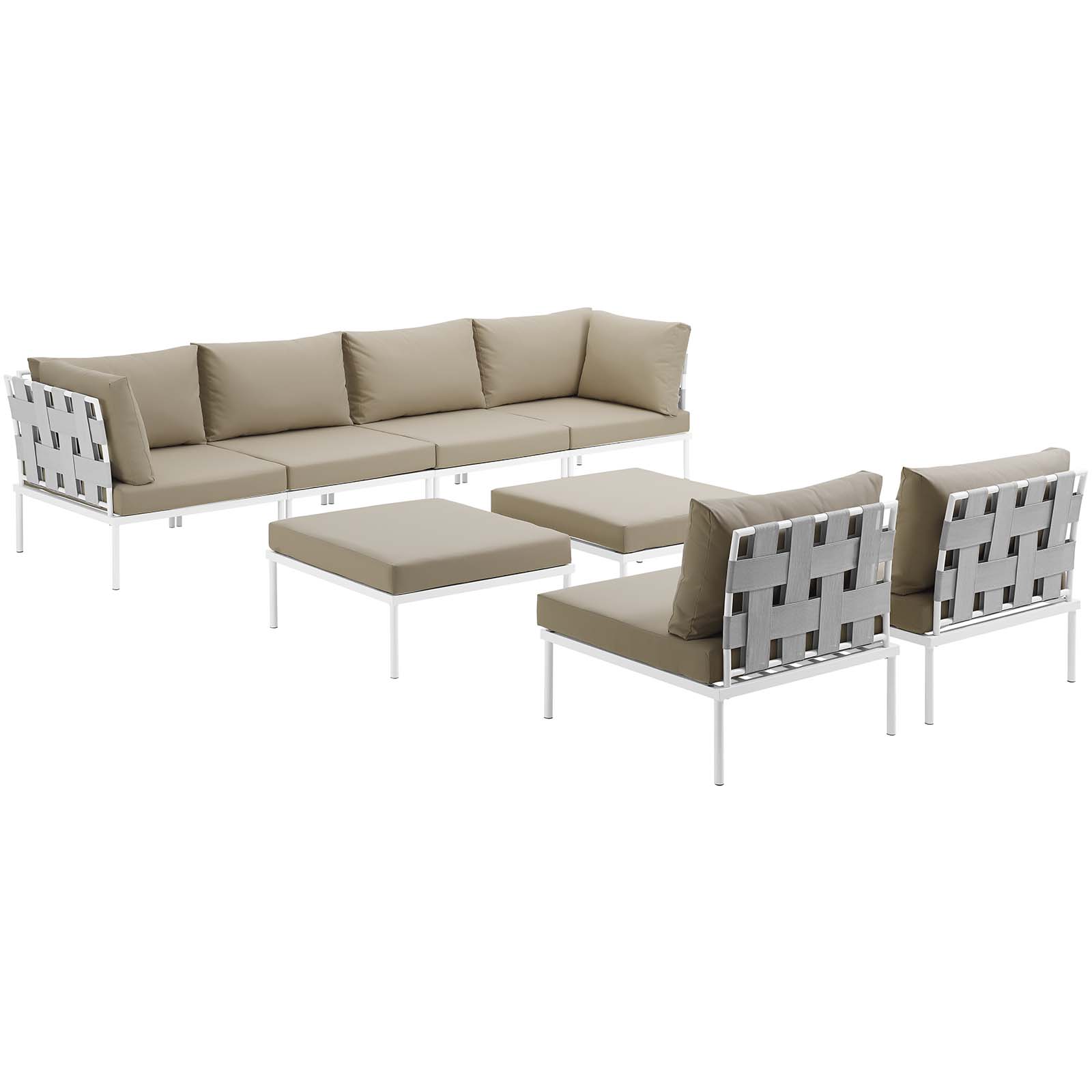 Modway Harmony 8 Piece Outdoor Patio Aluminum Sectional Sofa Set in White Beige - image 2 of 7