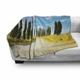 thumbnail image 3 of Italian Soft Flannel Fleece Blanket, View of Earth Road Path Between Trees Row in Mediterranean Historic Culture, Cozy Plush for Indoor and Outdoor Use, 70" x 90", Cream Green Blue, by Ambesonne, 3 of 6