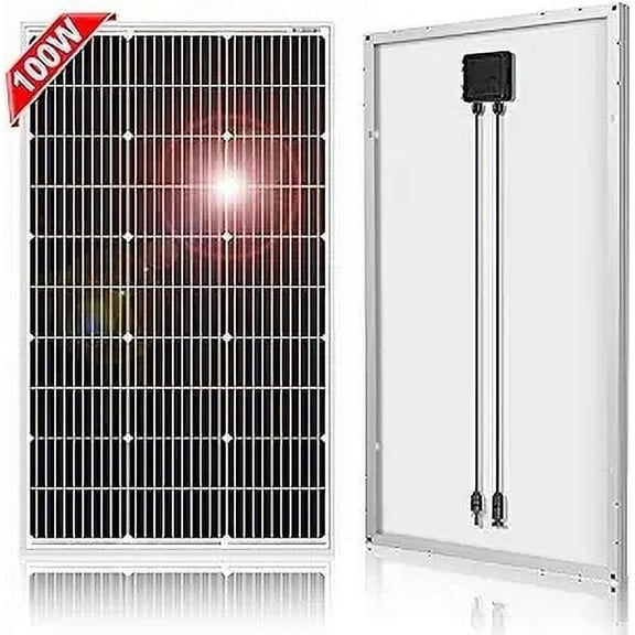 DOKIO 100W 18V Monocrystalline Solar Panel for 12V Battery Charging, 9BB Glass Module with Aluminum Frame, MC4 Connector, Pre-Drilled Holes for Rooftop, RV, Boat, Off-Grid Power