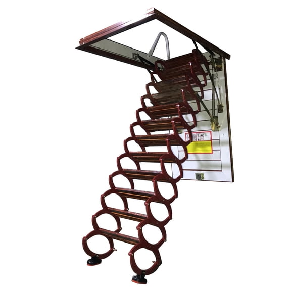 9.8ft Attic Pull Down Ceiling Ladder Stairs Hidden Folding Loft Ladder Stairs 12 Steps All Red Ti-Mg Alloy 600LB Loading Capacity