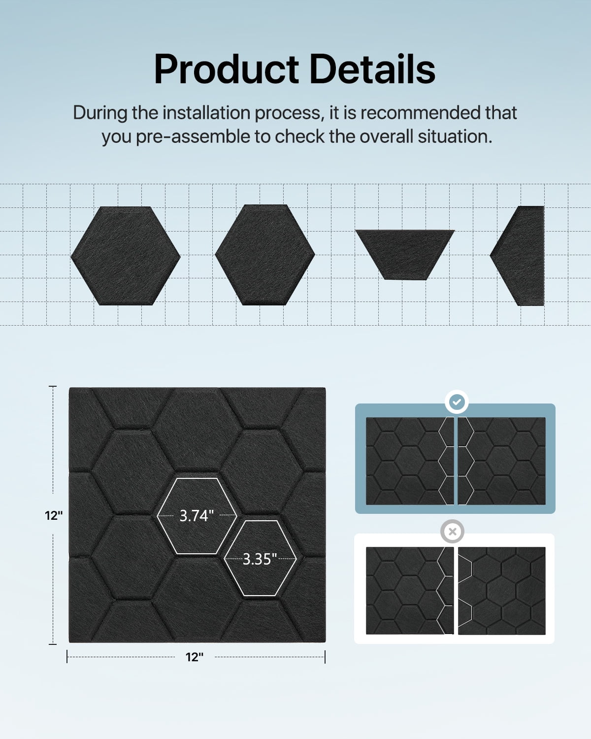 Soundsbay Sound Proofing Panels Self-Adhesive, 12 Pack Honeycomb Acoustic Wall Panels for Door, Ceiling, 12" X 12" X 0.4"