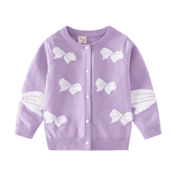 CSCHome 2-7Y Baby Girls Cardigan Sweater Coat Cute Bowknot Woolen Knit Jacket Sweater Toddler Girls Soft Open Front Button Long Sleeve Fall Winter
