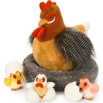MaoGoLan 8Pcs Chicken Stuffed Animals with 3 Babies Chickens, 3 Eggs, 1 Nest House Hen Plush Set Farm Plush Toy