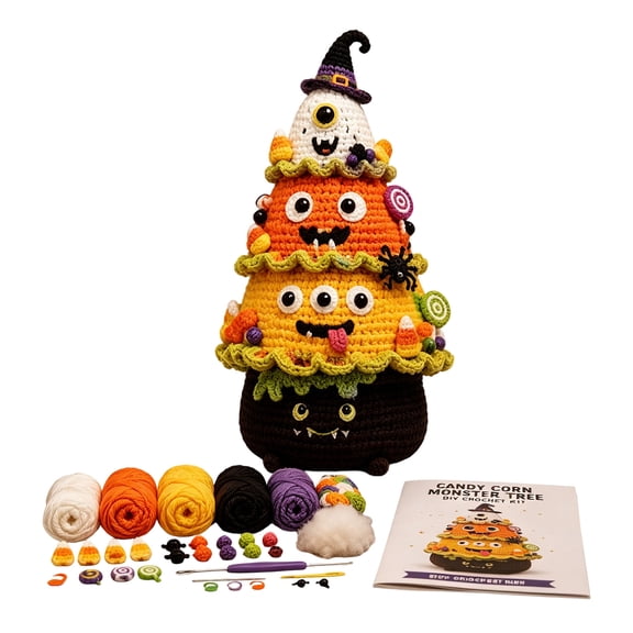 njshnmn Halloween Tree DIY Crochet Kit, Layered Crochet Craft Set for Spooky Season Home Shelf Ornament