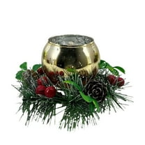 Wadada Christmas Votive Candle Holders with Pinecone Berry Candle Wreath Ring Glass Gold Tea Light Candle Holders Christmas Candle Rings for Home Table Wedding Christmas Party Decor
