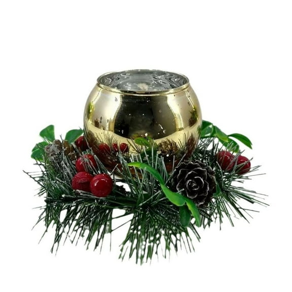 Wadada Christmas Votive Candle Holders with Pinecone Berry Candle Wreath Ring Glass Gold Tea Light Candle Holders Christmas Candle Rings for Home Table Wedding Christmas Party Decor