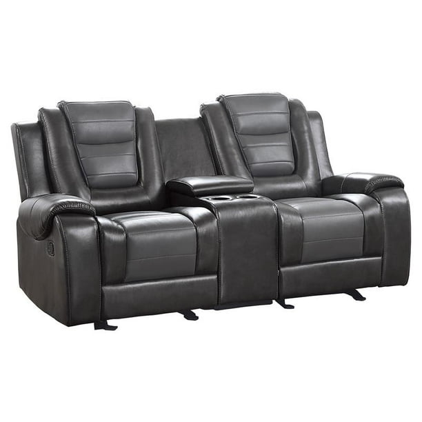 Pemberly Row Faux Leather Double Glider, Rocker Recliner Loveseat Leather
