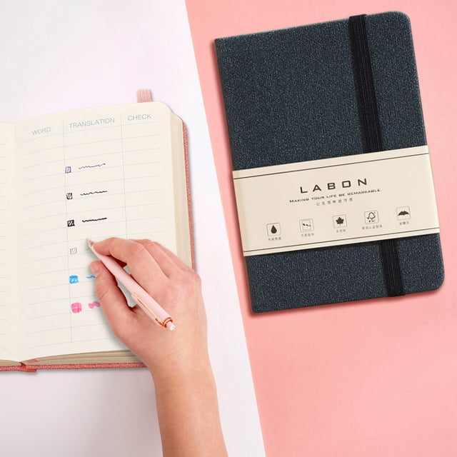 COM1950s A6 Hardcover Lined Notebook Journal, Pocket Size with Elastic Closure and Inner Pocket, Includes Ribbon Bookmark and Pen Holder, Ideal for Writing, Notes, School, and Travel