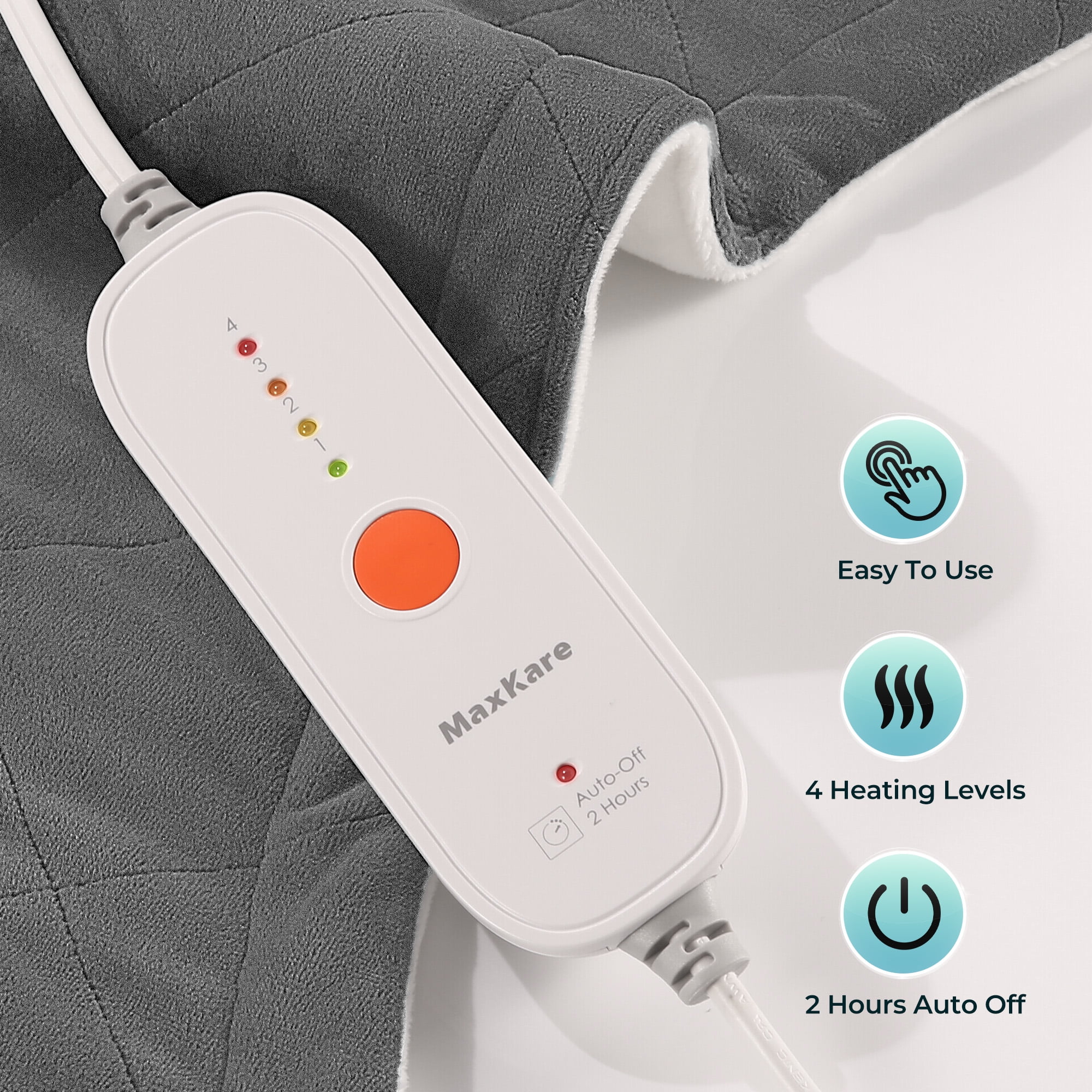 MaxKare 24"x40" Extra Large Heating Pad with 4 Heat Settings & Auto Shut-off, for Full Body- Gray & White