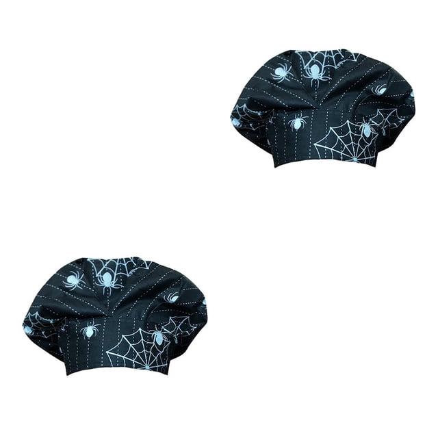 Transemion Operating Hats Nurse Durability Gourd-shaped Button Bright Colors Tie Back Multifunctional Work Uniform Working Caps HallowmasBlack-whit 2Set