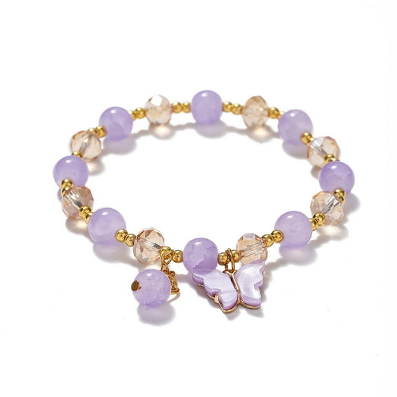 Namzi Butterfly Bracelet Imitation Jade Popcorn Butterfly Crystal Glass Bracelet Women Chinese Style Bracelet Gifts For Her Wife Grandma Mother Daughter,Purple