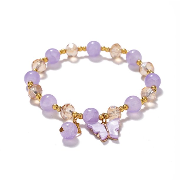 Nvzi Pulsera de mariposa de imitación de jade con forma de palomitas de maíz y cristal de mariposa, pulsera de estilo chino para mujer, regalo, color morado