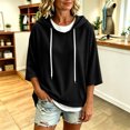thumbnail image 4 of VSSSJ Women's 3/4 Sleeve Hooded Sweatshirt Loose Fit Batwing Sleeve Ribbed Textured Lightweight Fall Casual Pullover Shirt Tops L, 4 of 8