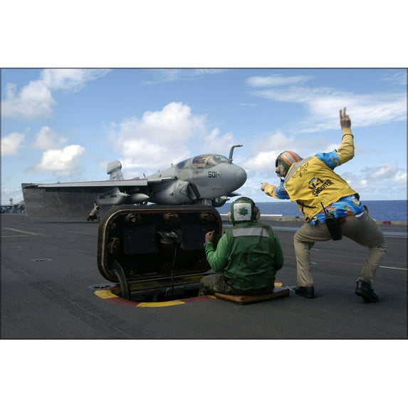 24"x36" Gallery Poster, shooter signals full power EA-6B Prowler USS Kitty Hawk (CV 63)