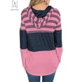 thumbnail image 4 of Gustave Casual Color Block Hoodies Sweaters for Women Long Sleeve Drawstring Stripe Pullover Hooded Sweatshirts Loose Fall Winter Tops "Rose Red, M", 4 of 7