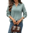 thumbnail image 2 of Women'S 2025 Autumn and Winter Solid Color Pullover Sweater Loose Lapel Long Sleeve Top Dark Green S, 2 of 9
