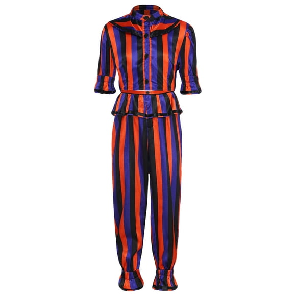 Hansber Garçons Clown Vêtements Manches Mi-Longues Chemises Boutonnées et Pantalons Longs Halloween Enfant Clown Déguisement Coloré 16