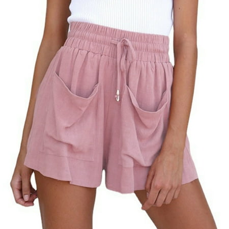ZPYESWOW Tummy Control Biker Shorts for Women Women s Summer Cotton Drawstring High Waist Everything Large Size Loose Wide Leg Shorts Shorts Hiking Shorts Women Pink S