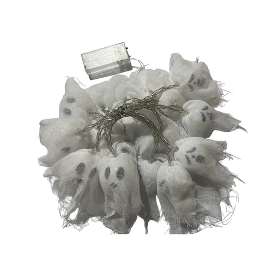 Gauze Ghost String Lights 10 Pack Battery Powered LED Halloween Garland for Mantel Window Shelf Indoor Decor Spooky Glow Party Accent