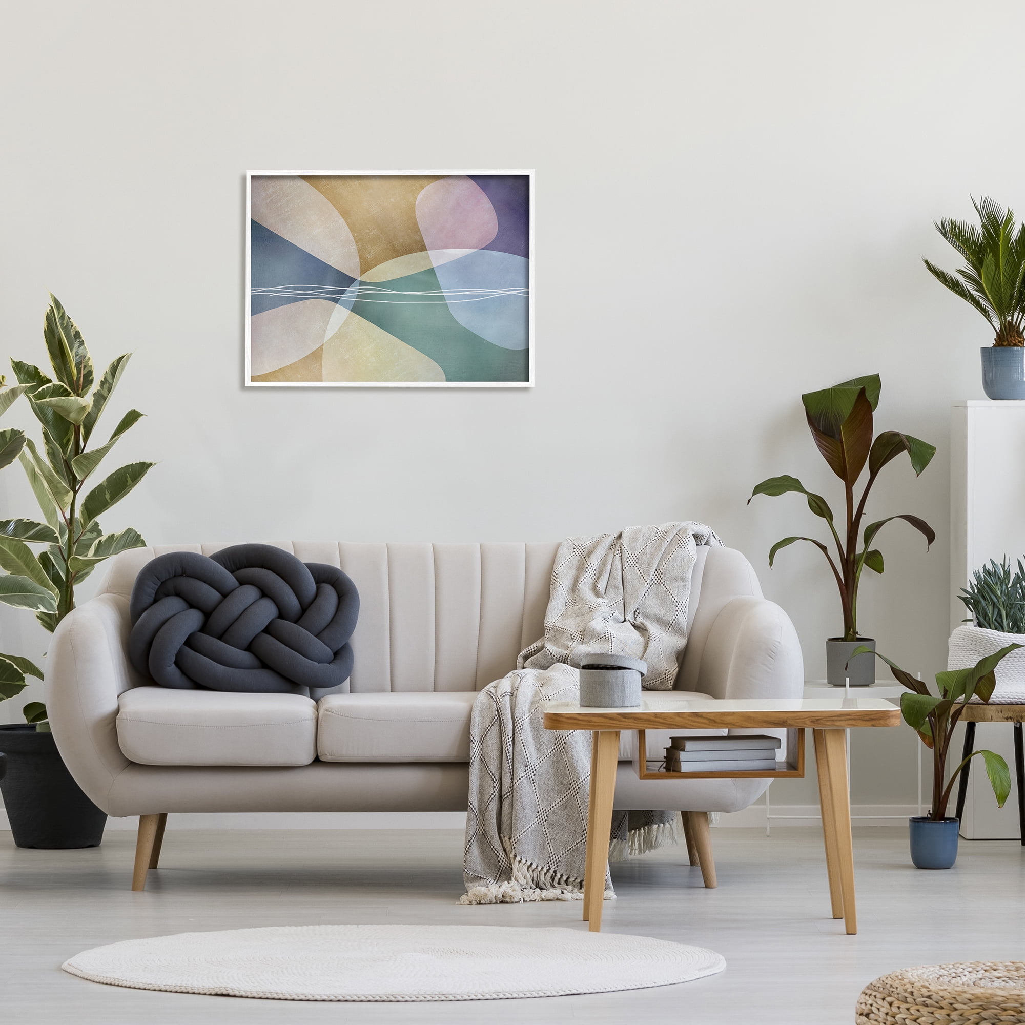 Stupell Industries Contemporary Layered Shapes Abstract Painting White Framed Art Print Wall Art, 30 x 24