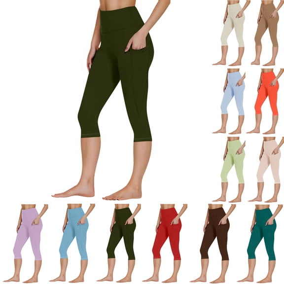 Dvprdro Womens High Waist Yoga Capri Pants with Pockets Shaping Stretchy Solid Color Workout Cropped Leggings