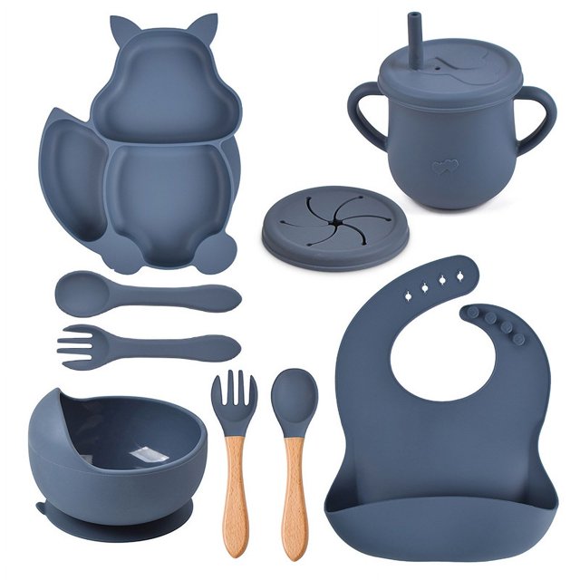 Mistaha Vaisselle en silicone pour Écureuil Tacheté Ensemble de Compléments Alimentaires pour Bébé Fourchette Cuillère pour Bébé silicone Intégré