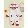 thumbnail image 2 of Newborn Baby Girls Valentine's Day Jumpsuits Gray Long Sleeve Heart Print Hooded Rompers, 2 of 8