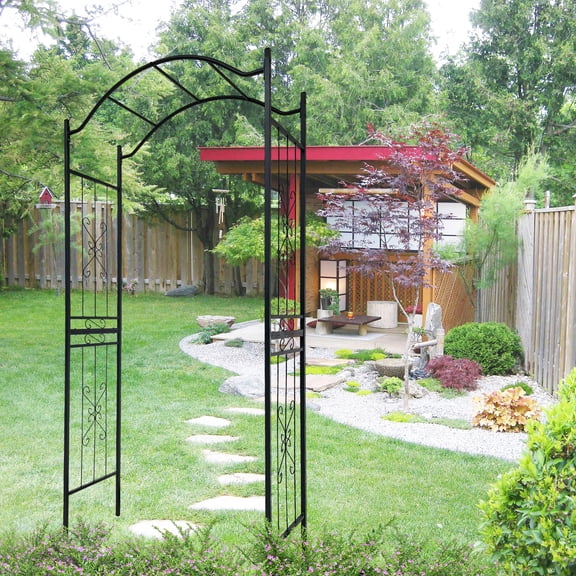Metal Garden Arch with Powder Coated, Climbing Plants Support Arch Outdoor Black Garden Arbors