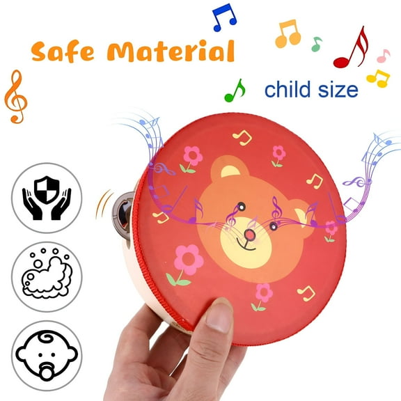 LAMIRO Baby Tambourine Lovely Wooden Tambourine Drum Musical Instrument Kids Toy