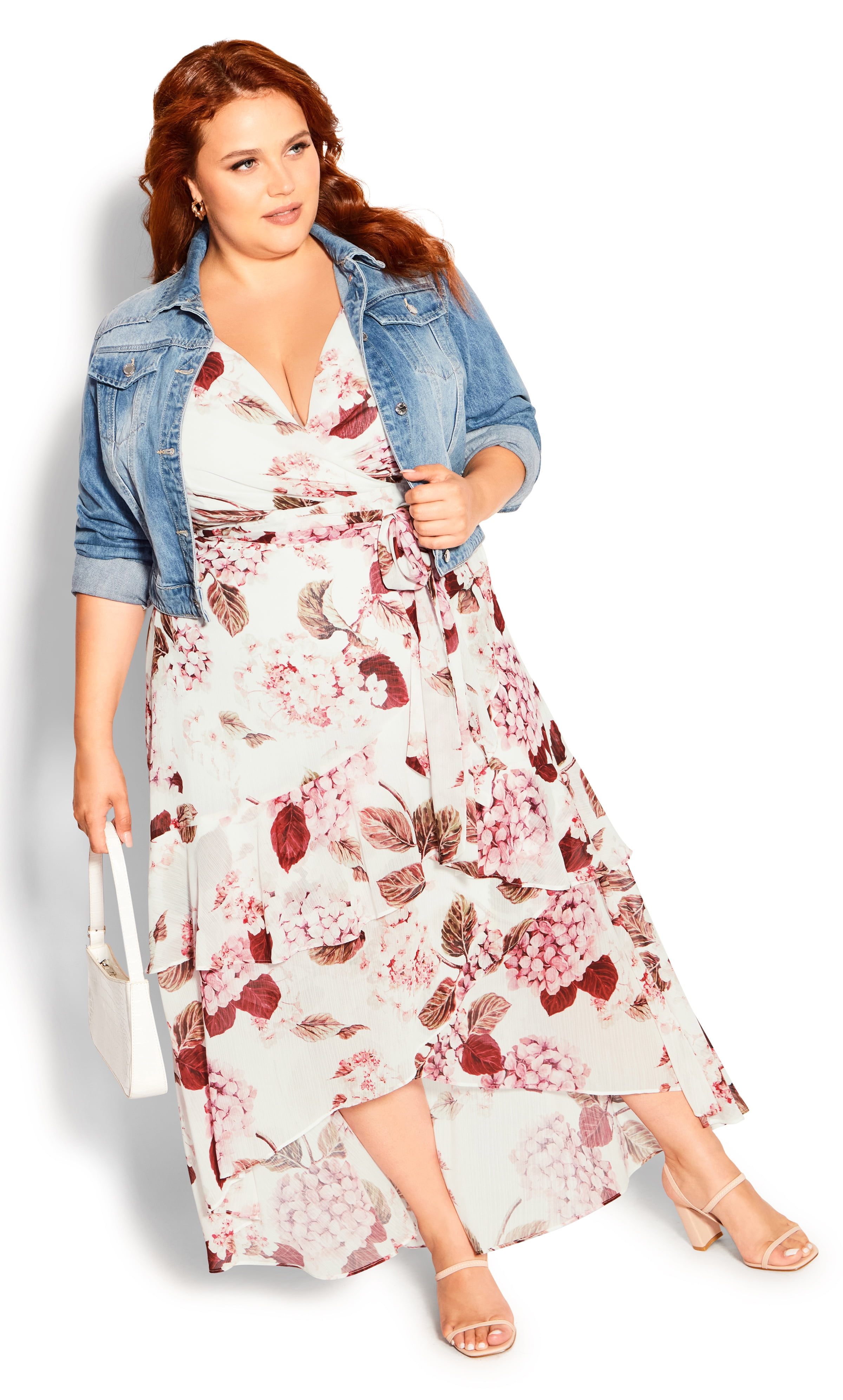 Plus Size Maxi Dress CITY CHIC Women's Plus Size Tiered Maxi Dress - Flirty  Print With Removable Belt (Sizes 12-26) Flirty Tangerine Dress