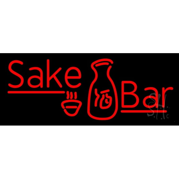Red Sake Bar With Bottle and Glass LED Neon Sign 10 x 24 - inches, Clear Edge Cut Acrylic Backing, with Dimmer - Bright and Premium built indoor LED Neon Sign for Bar decor.