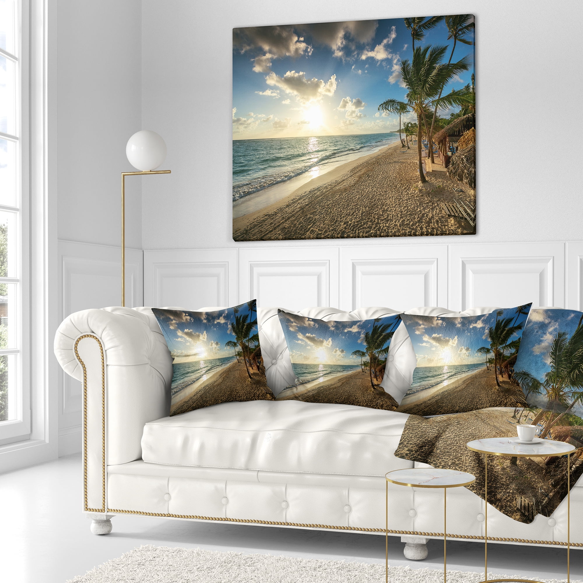 Designart Beautiful Caribbean Vacation Beach - Beach Throw Pillow - 18x18