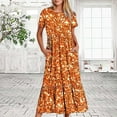 thumbnail image 2 of Penkiiy Women's Summer Casual Short Sleeve Crewneck Shiny Print Swing Dress Flowy Tiered Maxi Beach Dress with Pockets 2XL Orange, 2 of 7